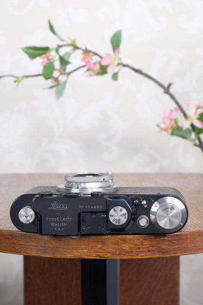 SUPERB! 1935 BLACK LEITZ LEICA II with Nickel Elmar and leather case, Freshly Serviced CLA'd!