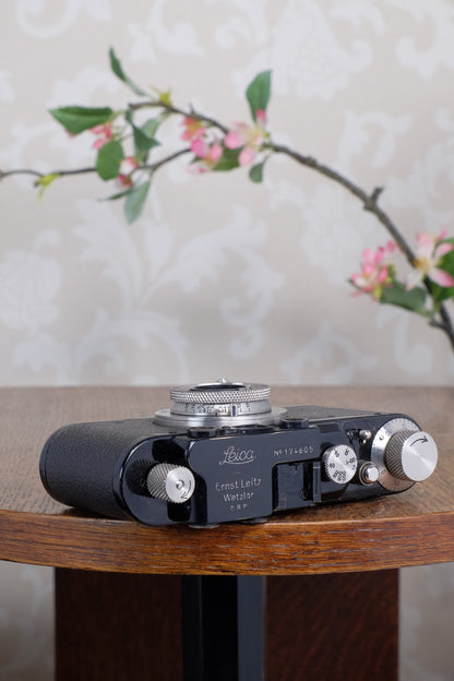 SUPERB! 1935 BLACK LEITZ LEICA II with Nickel Elmar and leather case, Freshly Serviced CLA'd!
