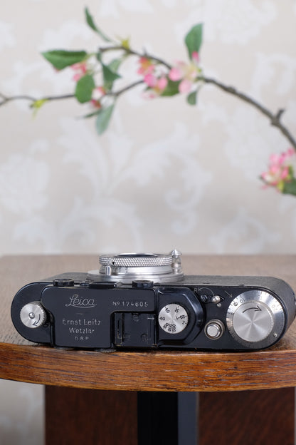 SUPERB! 1935 BLACK LEITZ LEICA II with Nickel Elmar and leather case, Freshly Serviced CLA'd!
