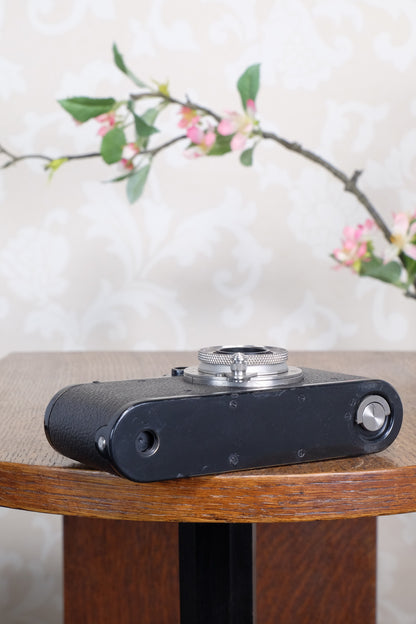 SUPERB! 1935 BLACK LEITZ LEICA II with Nickel Elmar and leather case, Freshly Serviced CLA'd!