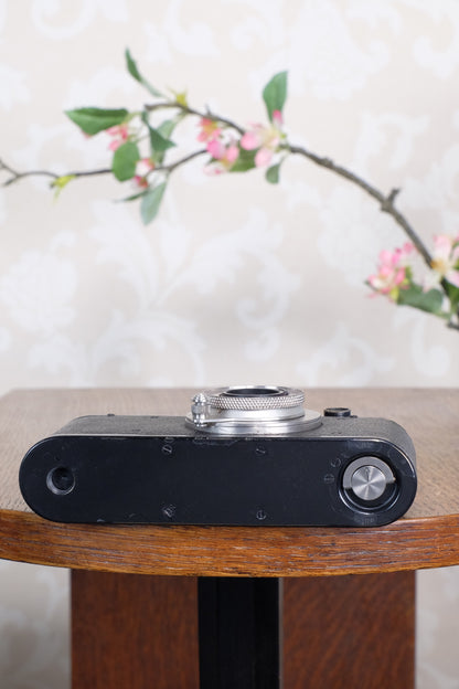 SUPERB! 1935 BLACK LEITZ LEICA II with Nickel Elmar and leather case, Freshly Serviced CLA'd!