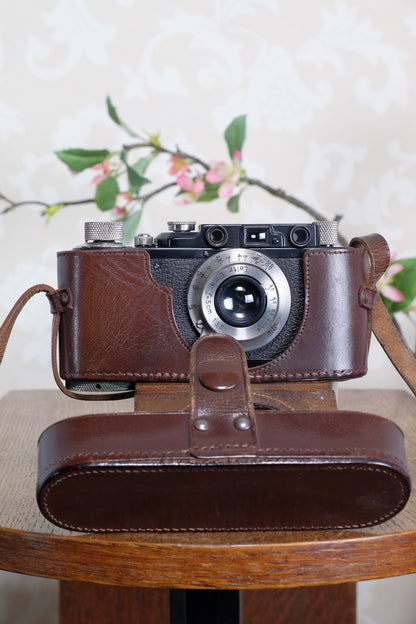 SUPERB! 1935 BLACK LEITZ LEICA II with Nickel Elmar and leather case, Freshly Serviced CLA'd!
