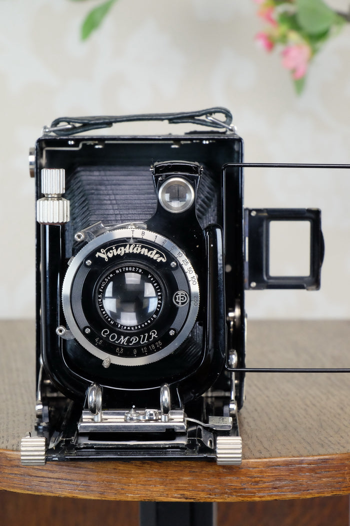 1933 Voigtlander Bergheil - The rare GREEN Luxus version, Heliar lens & 6x9 120 roll-film back. CLA’d. Freshly serviced! - Voigtlander- Petrakla Classic Cameras