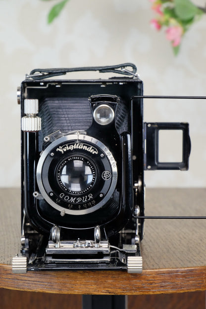 1933 Voigtlander Bergheil - The rare GREEN Luxus version, Heliar lens & 6x9 120 roll-film back. CLA’d. Freshly serviced! - Voigtlander- Petrakla Classic Cameras