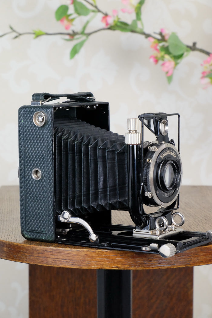 1933 Voigtlander Bergheil - The rare GREEN Luxus version, Heliar lens & 6x9 120 roll-film back. CLA’d. Freshly serviced! - Voigtlander- Petrakla Classic Cameras