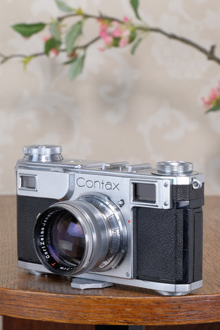 Near Mint! WWII 1939 Zeiss Ikon Contax II with “T” coated f1.5/50 Sonnar lens, CLA'd, Freshly Serviced!