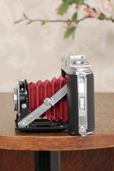 Superb, circa 1955 Agfa 6x6 Isolette II with custom red bellows, Freshly Serviced! CLA'd - Agfa- Petrakla Classic Cameras