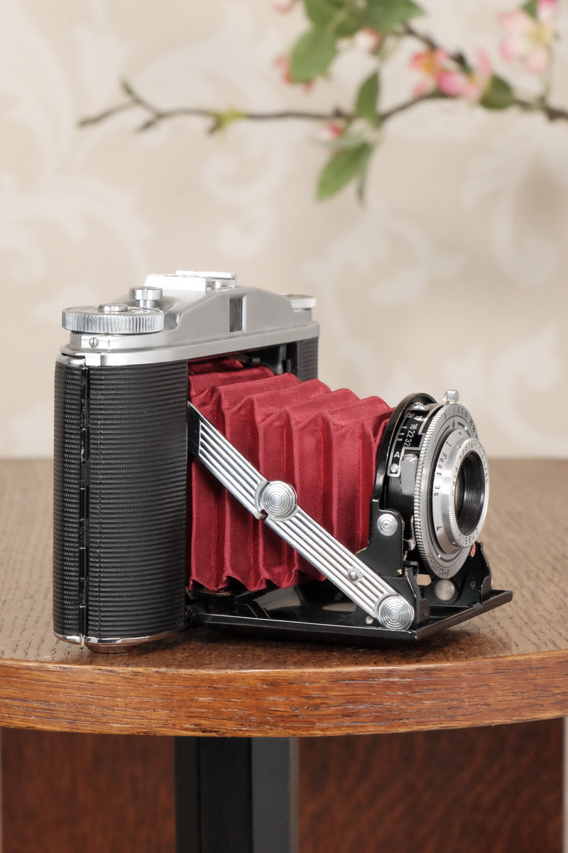 Superb, circa 1955 Agfa 6x6 Isolette II with custom red bellows, Freshly Serviced! CLA'd - Agfa- Petrakla Classic Cameras