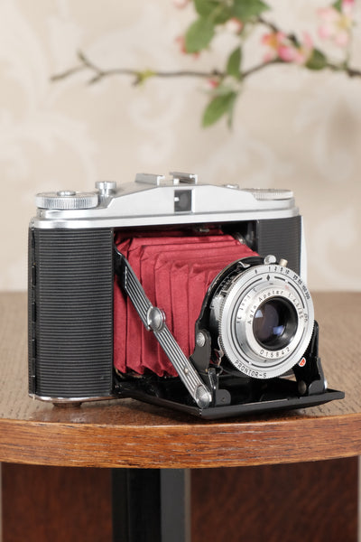 Superb, circa 1955 Agfa 6x6 Isolette II with custom red bellows, Freshly Serviced! CLA'd - Agfa- Petrakla Classic Cameras