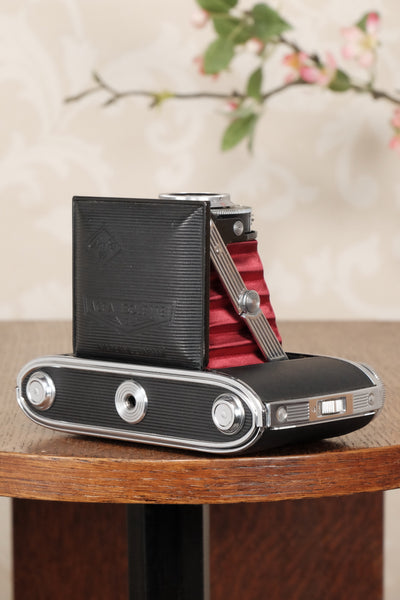 Superb, circa 1955 Agfa 6x6 Isolette II with custom red bellows, Freshly Serviced! CLA'd - Agfa- Petrakla Classic Cameras