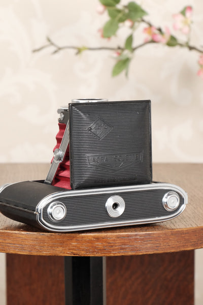 Superb, circa 1955 Agfa 6x6 Isolette II with custom red bellows, Freshly Serviced! CLA'd - Agfa- Petrakla Classic Cameras