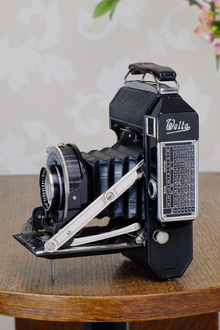 1936 Rare Black Welta Weltur 6x4.5 Coupled Rangefinder Camera, Freshly Serviced! - Welta- Petrakla Classic Cameras