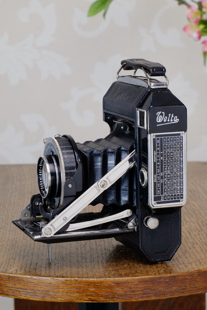 1936 Rare Black Welta Weltur 6x4.5 Coupled Rangefinder Camera, Freshly Serviced! - Welta- Petrakla Classic Cameras