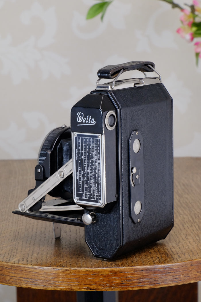 1936 Rare Black Welta Weltur 6x4.5 Coupled Rangefinder Camera, Freshly Serviced! - Welta- Petrakla Classic Cameras