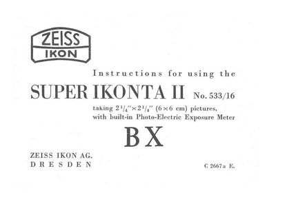 Super Ikonta II (533/16 BX), PDF DOWNLOAD! - Zeiss-Ikon- Petrakla Classic Cameras