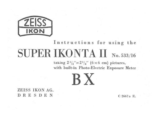 Super Ikonta II (533/16 BX), PDF DOWNLOAD! - Zeiss-Ikon- Petrakla Classic Cameras