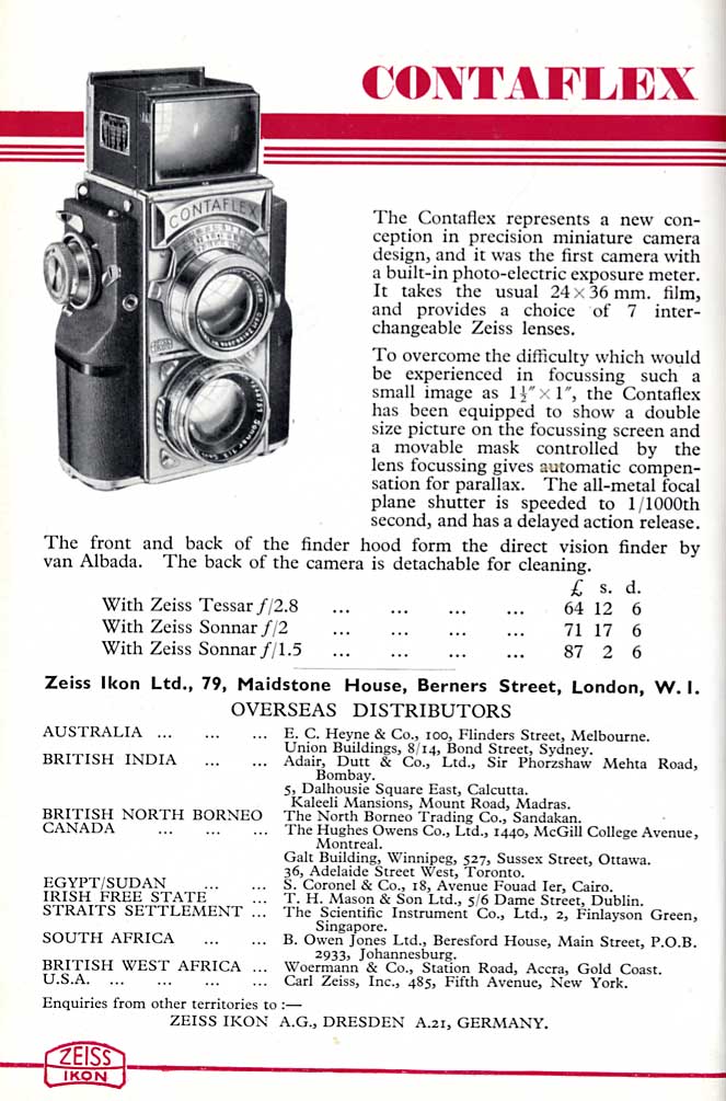 Zeiss-Ikon Contaflex Ad I (JPG). - Zeiss-Ikon- Petrakla Classic Cameras