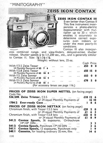 Contax ad: Minitography Contax III... - Zeiss-Ikon- Petrakla Classic Cameras