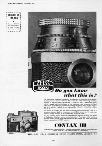 Contax ad: Do you know what this is....Contax III... - Zeiss-Ikon- Petrakla Classic Cameras