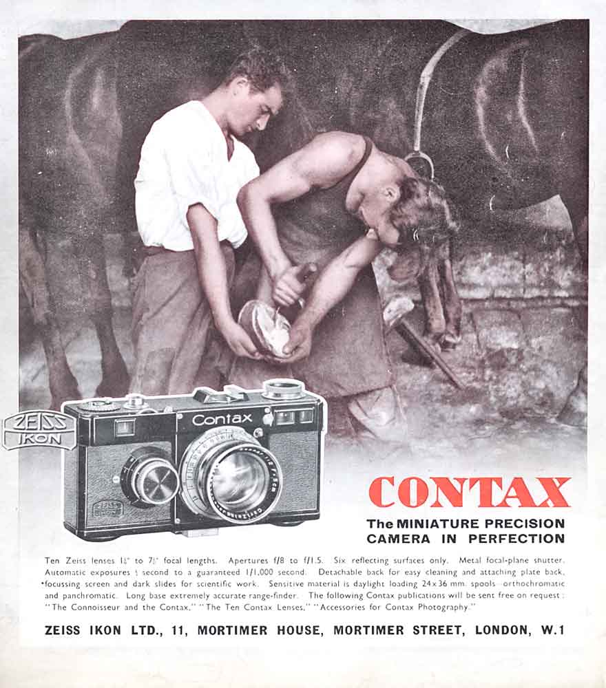 Contax ad: Contax, the miniature precision camera... - Zeiss-Ikon- Petrakla Classic Cameras