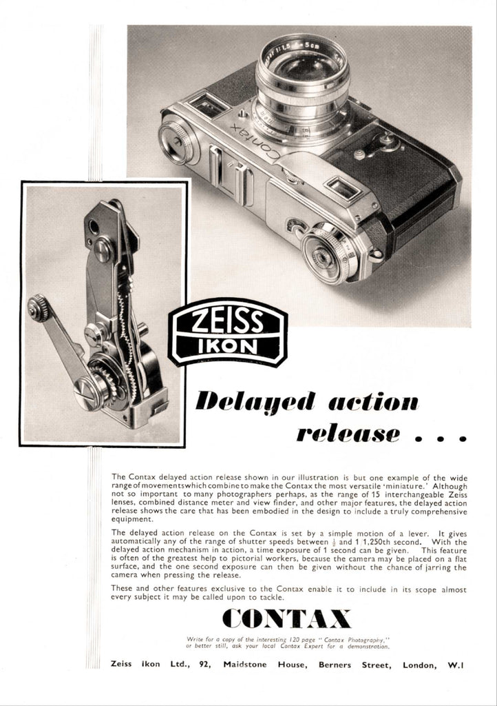 Contax ad: Delayed action release... - Zeiss-Ikon- Petrakla Classic Cameras