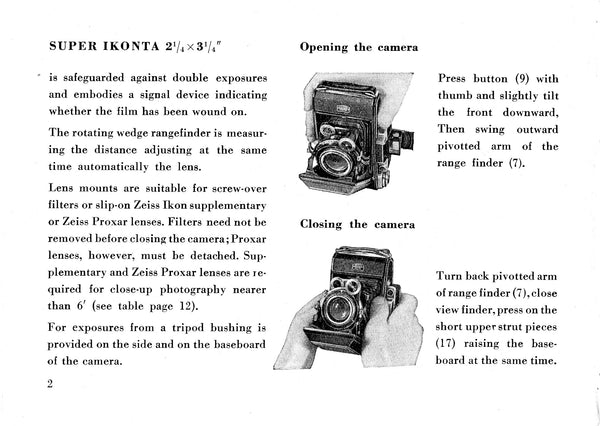 Super Ikonta 21/4 x 3 1/4 Rollfilm camera....Instruction book (Stuttgart). PDF DOWNLOAD! - Zeiss-Ikon- Petrakla Classic Cameras