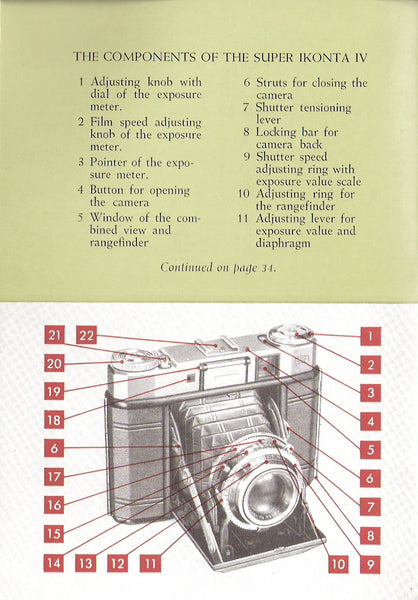 Super Ikonta IV Instruction book (Stuttgart). (Original). Free Shipping! - Zeiss-Ikon- Petrakla Classic Cameras