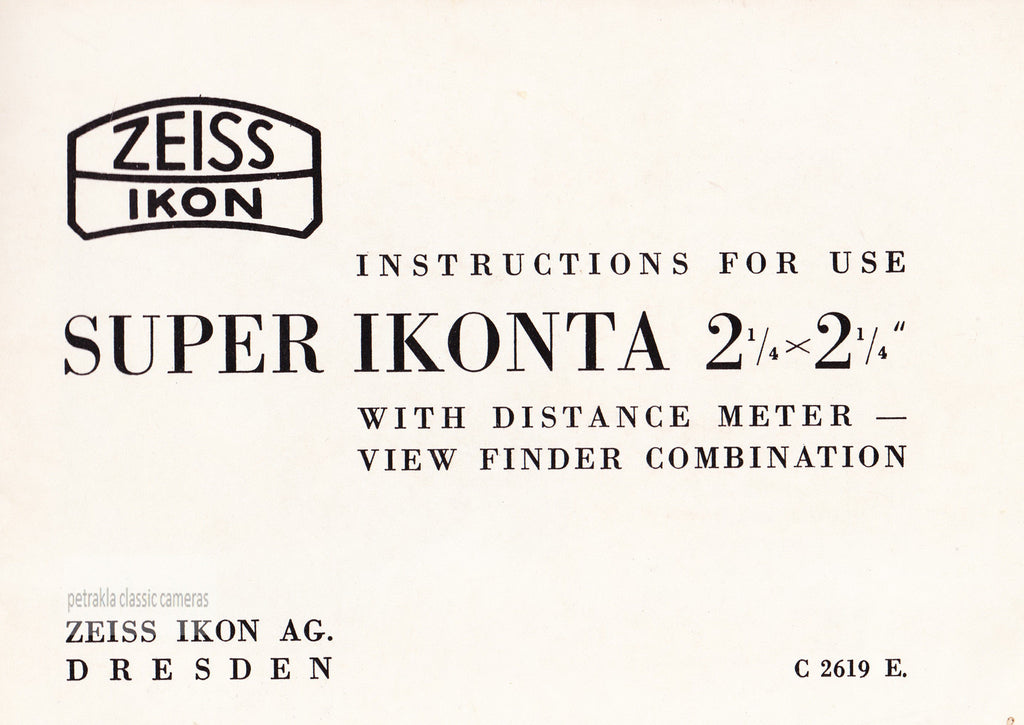 Super Ikonta B Instructions for use. PDF DOWNLOAD! - Zeiss-Ikon- Petrakla Classic Cameras