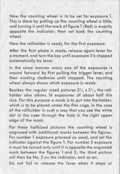 Plaubel Automatic Roll Holder, manual. - Plaubel- Petrakla Classic Cameras