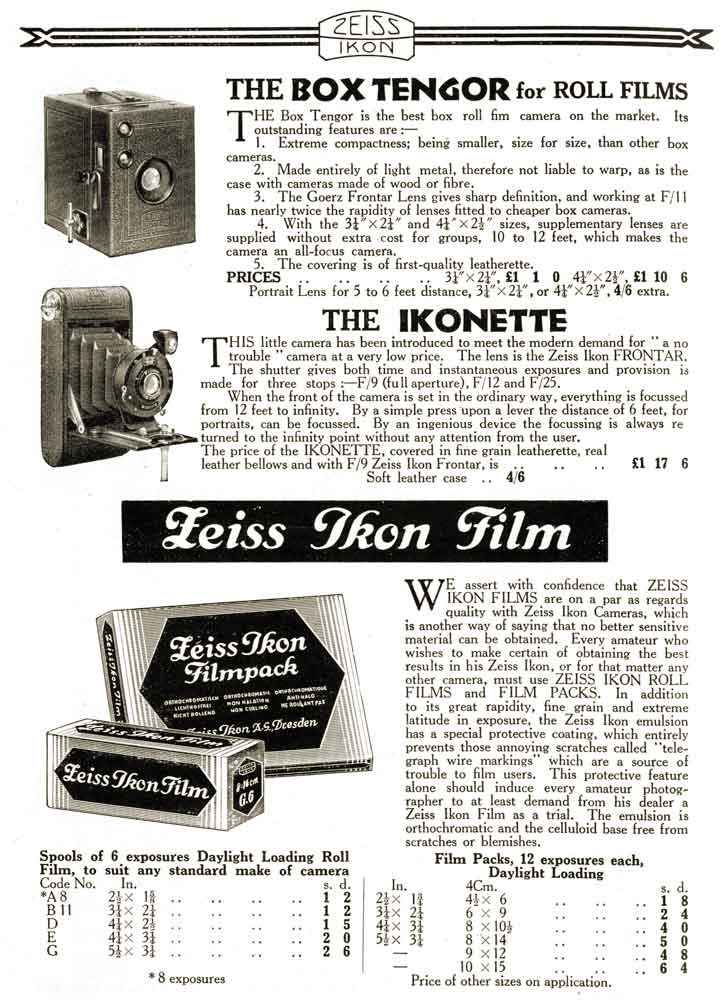 Zeiss-Ikon Box Tengor & Ikonette Ad. - Zeiss-Ikon- Petrakla Classic Cameras